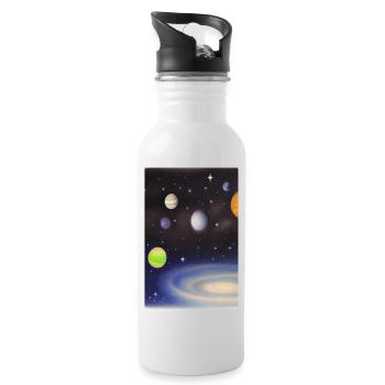 Weltall und Planeten - Trinkflasche mit integriertem Trinkhalm - Weiß - Rechts