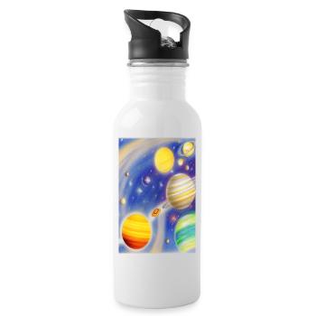 Weltall und Planeten - Trinkflasche mit integriertem Trinkhalm - Weiß - Rechts