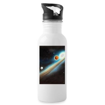Weltall und Planeten - Trinkflasche mit integriertem Trinkhalm - Weiß - Rechts