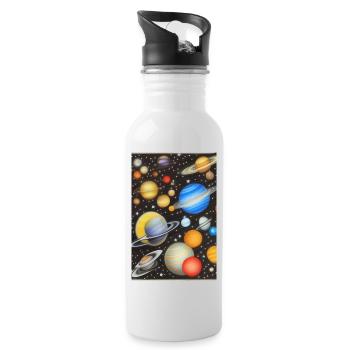 Weltall und Planeten - Trinkflasche mit integriertem Trinkhalm - Weiß - Rechts