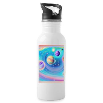 Weltall und Planeten - Trinkflasche mit integriertem Trinkhalm - Weiß - Rechts