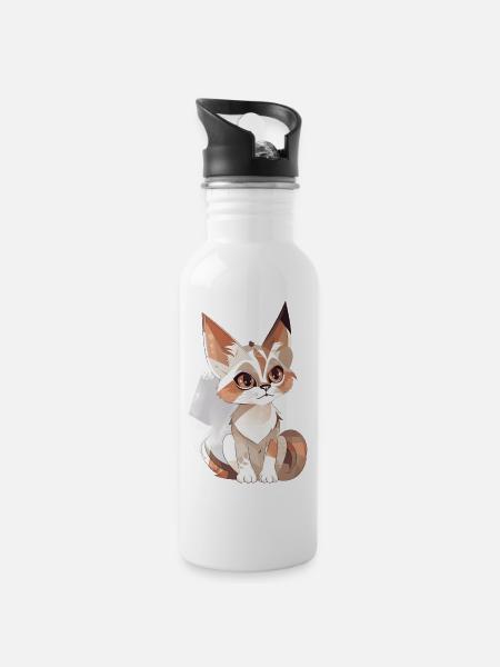 Cute cat - Water bottle with straw - white