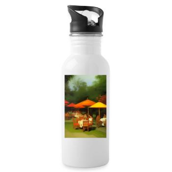 Asiatisches Cafe im Freien - Trinkflasche mit integriertem Trinkhalm - Weiß - Rechts