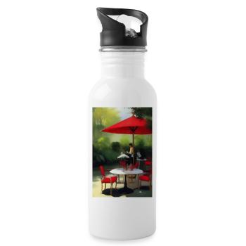 Asiatisches Cafe im Freien - Trinkflasche mit integriertem Trinkhalm - Weiß - Rechts