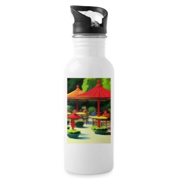 Asiatisches Cafe im Freien - Trinkflasche mit integriertem Trinkhalm - Weiß - Rechts