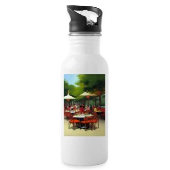 Asiatisches Cafe im Freien - Trinkflasche mit integriertem Trinkhalm - Weiß - Rechts