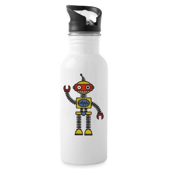 Roboter - Trinkflasche mit integriertem Trinkhalm - Weiß - Rechts