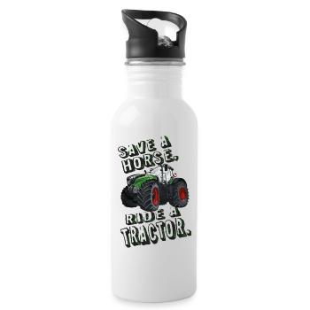 Save a horse, ride a tractor! Farm, Farmer - Water bottle with straw - white - Right