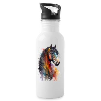 Amoureux des chevaux multicolores | Conception du cheval - Gourde avec paille intégrée - blanc - Droite