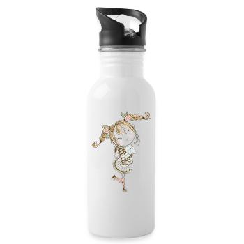 The Girl and Her Cat: Happy Reunion - Water bottle with straw - white - Right