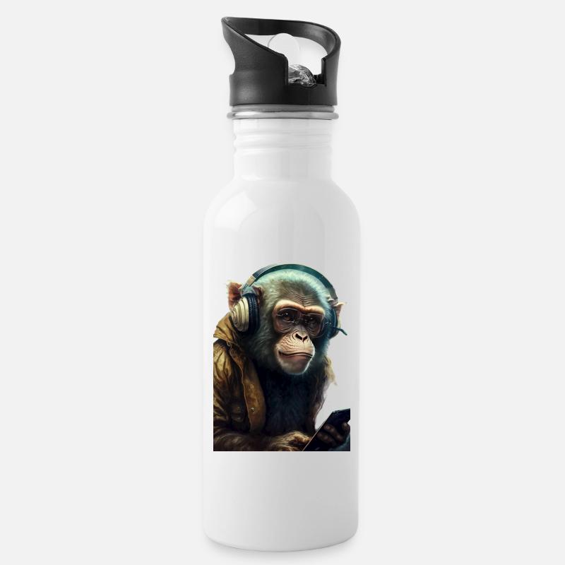 Affe - Trinkflasche mit integriertem Trinkhalm - Weiß