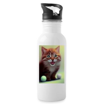 Kleine Süße Baby Katze - Trinkflasche mit integriertem Trinkhalm - Weiß - Rechts