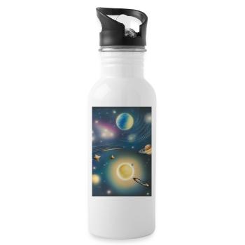 Espace et planètes - Gourde avec paille intégrée - blanc - Droite