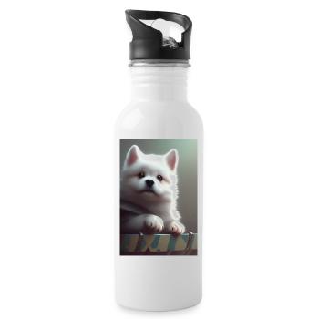 Hund - Trinkflasche mit integriertem Trinkhalm - Weiß - Rechts