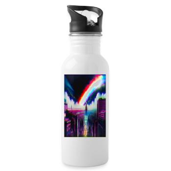 Futuristische Regenbogen Stadt Kunst - Trinkflasche mit integriertem Trinkhalm - Weiß - Rechts