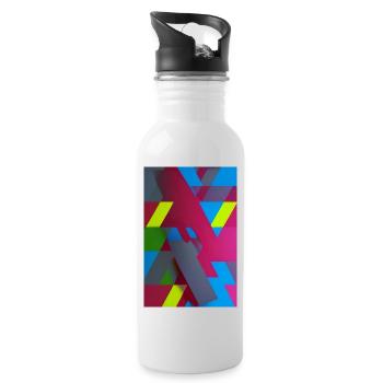 Neon Geometric Triangle Composition - Water bottle with straw - white - Right