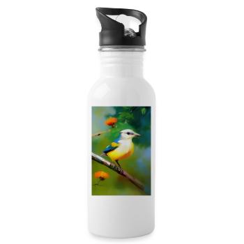 Bird on branch with flower blossoms - Water bottle with straw - white - Right