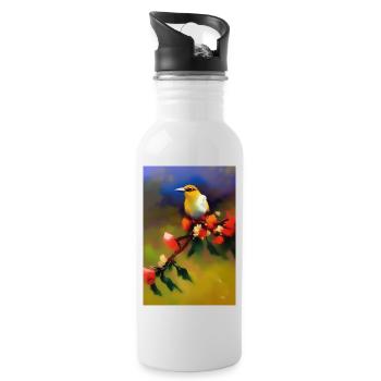 Oiseau sur branche avec des fleurs colorées - Gourde avec paille intégrée - blanc - Droite