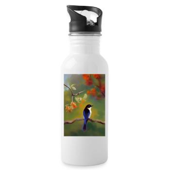 Oiseau sur branche avec des fleurs colorées - Gourde avec paille intégrée - blanc - Droite