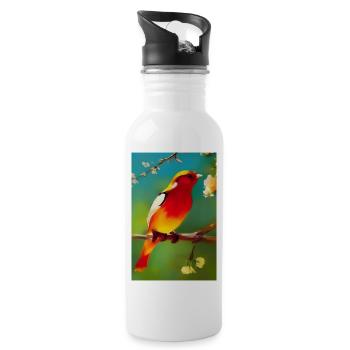 Oiseau sur branche avec des fleurs colorées - Gourde avec paille intégrée - blanc - Droite