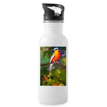 Oiseau sur branche avec des fleurs colorées - Gourde avec paille intégrée - blanc - Droite