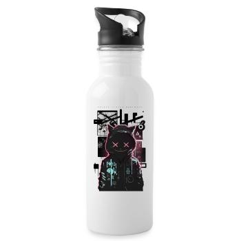 Cool Cat by ART8NS Art ON Streetwear - Trinkflasche mit integriertem Trinkhalm - Weiß - Rechts