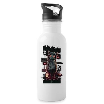 Love Cat by ART8NS Art ON Streetwear - Trinkflasche mit integriertem Trinkhalm - Weiß - Rechts