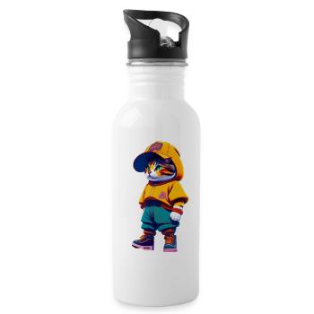 Katzenliebhaber lustiges T-Shirt - Trinkflasche mit integriertem Trinkhalm - Weiß - Rechts
