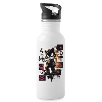 Cat Graffiti Design by ART8NS Art ON Streetwear - Trinkflasche mit integriertem Trinkhalm - Weiß - Rechts