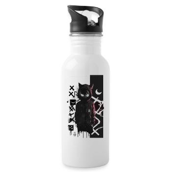 Cat Graffiti Design by ART8NS Art ON Streetwear - Trinkflasche mit integriertem Trinkhalm - Weiß - Rechts
