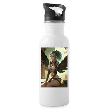 Divine Guardian - Magnifique design d’ange d’ange d’anime - Gourde avec paille intégrée - blanc - Droite