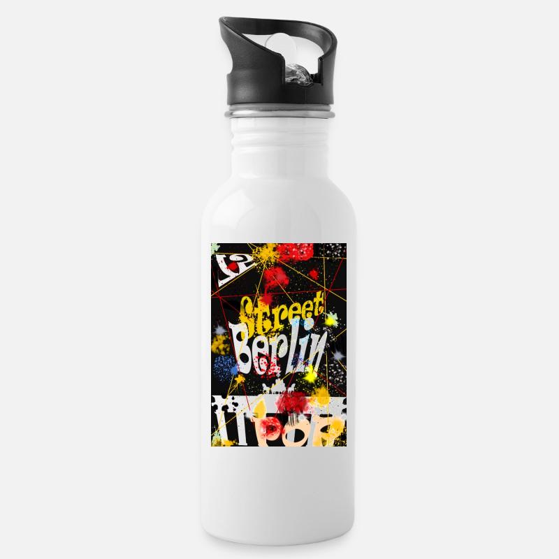 Berliner Street Pop Art - Trinkflasche mit integriertem Trinkhalm - Weiß