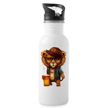 Petit lion hipster cool avec de la bière - Gourde avec paille intégrée - blanc - Droite