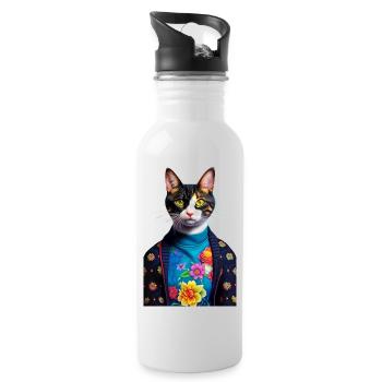 Wunderbare heimische kurzhaarige Katze wartet einsam - Trinkflasche mit integriertem Trinkhalm - Weiß - Rechts