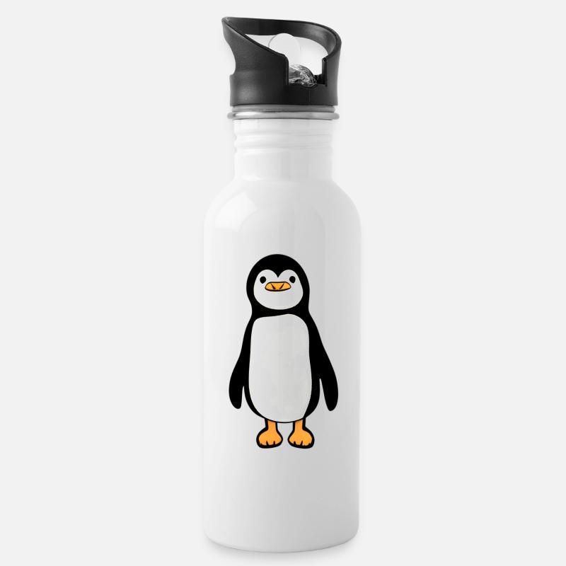 Ein kleiner Pinguin, süß und friedvoll - Trinkflasche mit integriertem Trinkhalm - Weiß