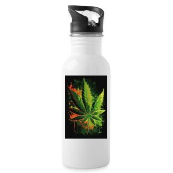 Marihuana Pflanze - Trinkflasche mit integriertem Trinkhalm - Weiß - Rechts
