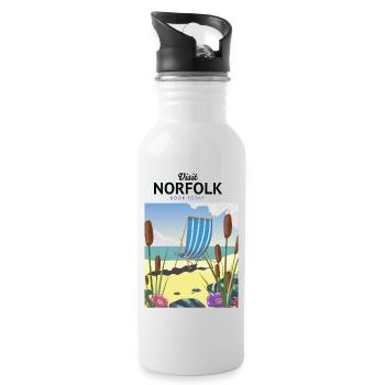 Norfolk Seaside Travel poster - Water bottle with straw - white - Right