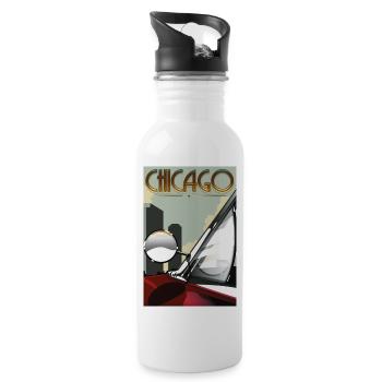 Chicago Car Travel poster - Water bottle with straw - white - Right