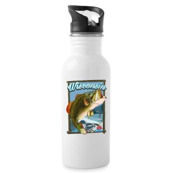 Wisconsin By Air Fishing Reiseplakat - Trinkflasche mit integriertem Trinkhalm - Weiß - Rechts