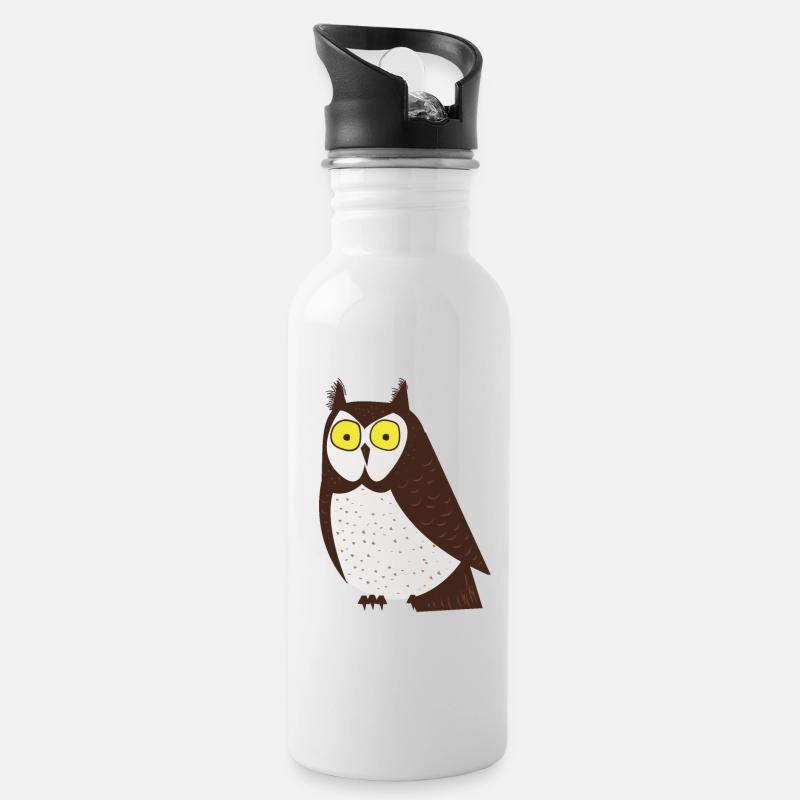 Cartoon-Eule - Trinkflasche mit integriertem Trinkhalm - Weiß