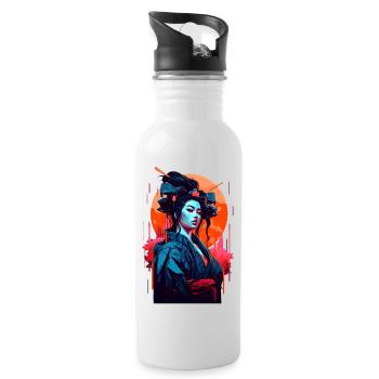 Retro Geisha - Water bottle with straw - white - Right