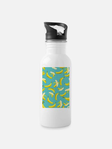 Banana pattern - Water bottle with straw - white
