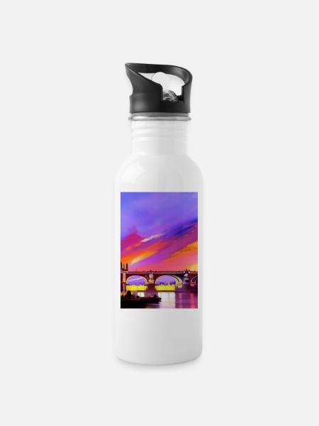 Brücken in London - Trinkflasche mit integriertem Trinkhalm - Weiß