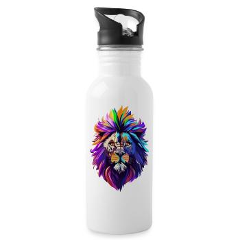 Colorful Lion Head Lion Portrait Astrology - Water bottle with straw - white - Right
