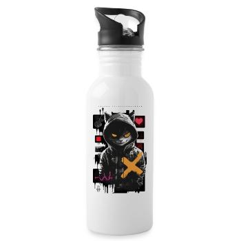 Cat by ART8NS - Art ON Streetwear - Trinkflasche mit integriertem Trinkhalm - Weiß - Rechts