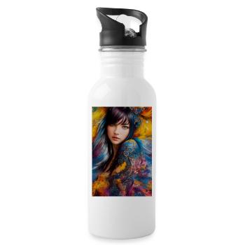 Colorful Beauty 9 - Water bottle with straw - white - Right