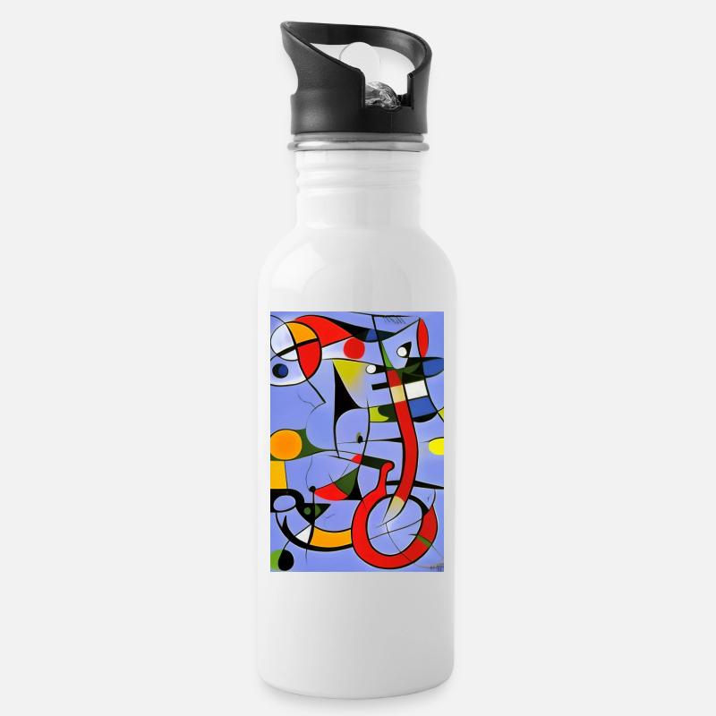 Art abstrait - Gourde avec paille intégrée - blanc