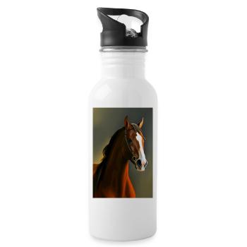 Peinture à l’huile de tête de cheval - Gourde avec paille intégrée - blanc - Droite