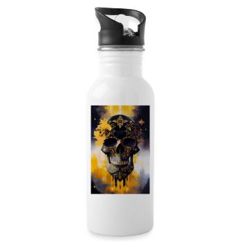 Schwarz-goldener Totenkopf 2 - Trinkflasche mit integriertem Trinkhalm - Weiß - Rechts