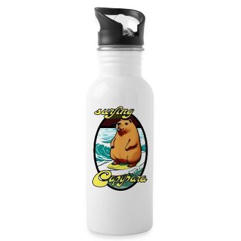 surfing Capybara, tier am surfen - Trinkflasche mit integriertem Trinkhalm - Weiß - Rechts